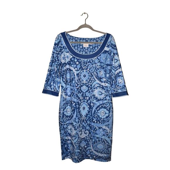 GRETCHEN SCOTT $219 Jersey Knit Scoop Neck Dress Blue Magic Carpet Medium - Picture 1 of 4